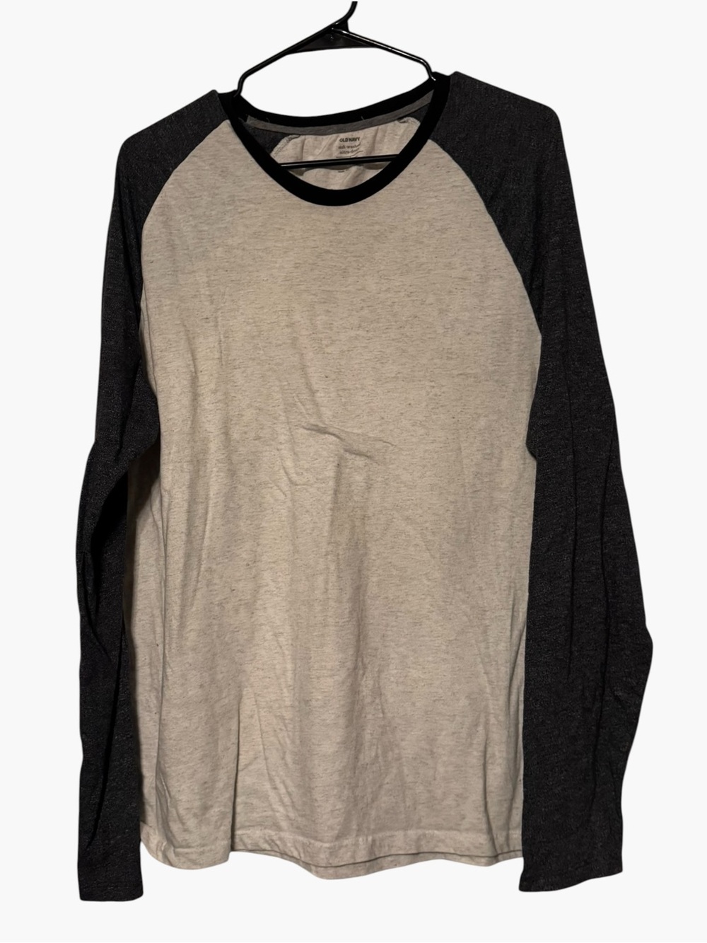 Old Navy Two-Tone Raglan Long Sleeve Shirt in Light Gray and Charcoal